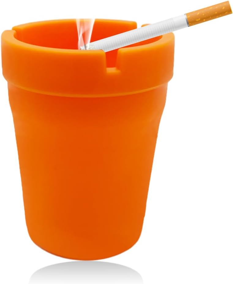 Yourkar Car Ashtray, Smokeless Smellproof Self-Extinguishing Auto Ashtray, Portable Mini Vehicle Cigarette Trash Can for Home Office, Universal Car Ashtray Fits Most Cup Holder (Orange) - Image 1
